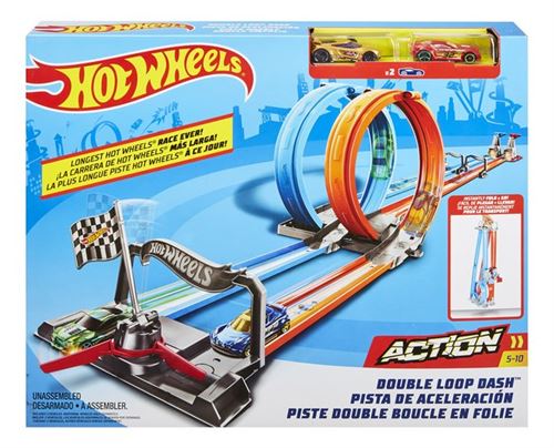 Hot Wheels circuit acrobatique Action Piste double boucle en folie