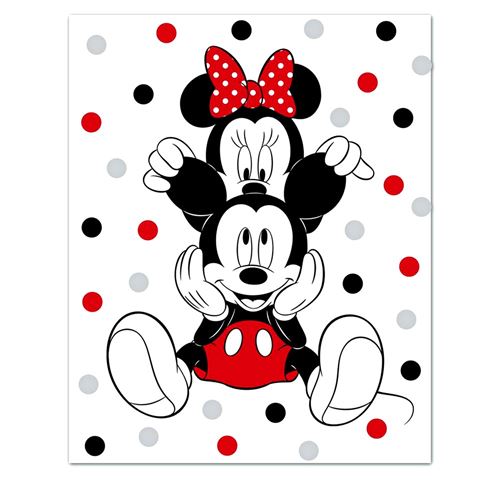 Plaid polaire mickey et minnie pois noir rouge et gris 100x140cm