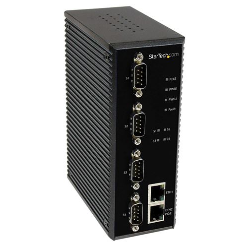 Convertisseur Ethernet 4 Ports Série RS232 /422/485 sur IP avec Alim PoE - 2 Ports 10/100 Mbps - Serveurs Périphériques Série