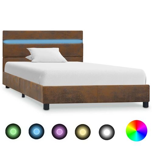 vidaXL Cadre de lit avec LED Marron Tissu 100 x 200 cm