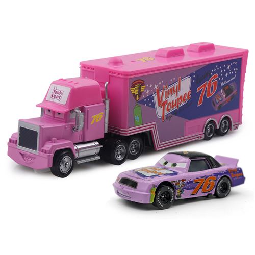 Camion Disney Pixar Mack-A22 avec 1 petit véhicule , 1:55 moulé ,21*6.5*4.5cm -Rose