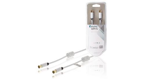 Câble antenne coaxial 100 db coax mâle (iec) - coax femelle (iec) 2 m blanc könig