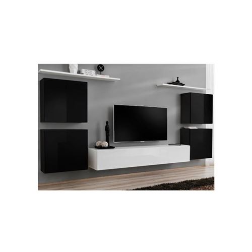 Ensemble meuble salon SWITCH IV design, coloris blanc et noir brillant.