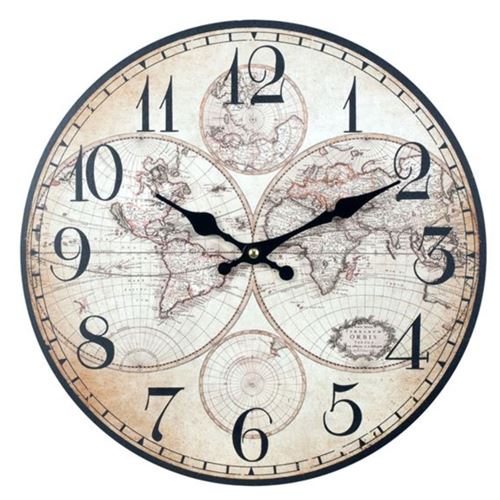 Grande Pendule Mappemonde - Beige et noir
