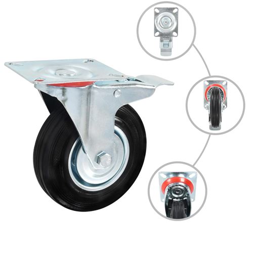 vidaXL 4x Roulettes Pivotantes avec Double Frein Roulette de Mobilier Roulette de Meuble Chariot Roulant Etagère à Livre Bibliothèque Panier d'Achat Capacité 180 kg 160 mm