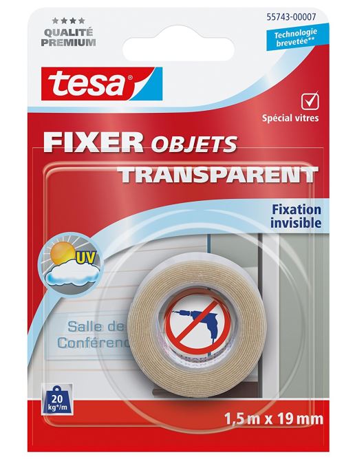 Tesa 55743-00007-00 Fixer Objets Transparents 1,5 m x 19 mm