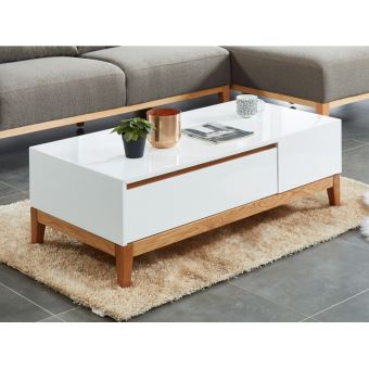Table Basse Sedna 1 Tiroir Chene Massif Mdf Laque Blanc