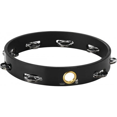 REMO Tambourine, Headless, 10 Diameter, 8 Pairs Jingles x 1 Row, QUADURA Black