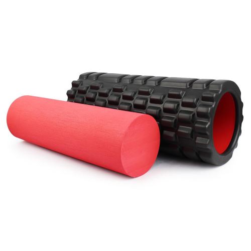 Todeco - Rouleau de Fitness en Mousse, Massage Trigger Points, 2 en 1, haute densité et basse densité, 33 x 14 x 14 cm, Noir/Rouge, Poids: 0,9 kg