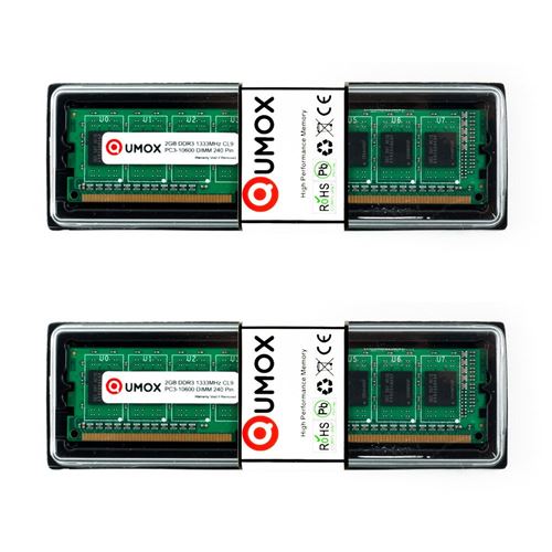 4Go (2x 2Go) DDR3 1333 PC3-10600 (240 broches) DIMM mémoire Qumox pour ordinateur de bureau