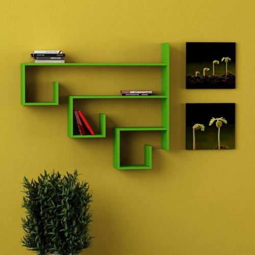 HOMEMANIA Étagère Bean - Murale Flottante, pour Livres - pour Séjour, Bureau, Chambre - Vert en Bois, 122 x 22 x 102 cm