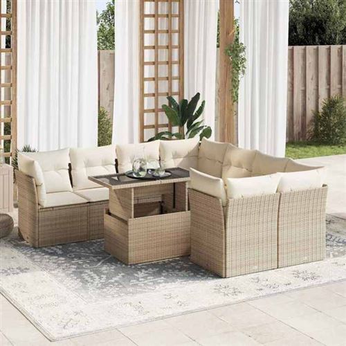 VIDAXL - Salon de jardin - 8 personnes - Rotin - Beige - Image 2