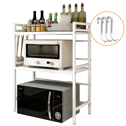 Etagère support pour micro-onde étagère rangement de cuisine +3 crochets  (Blanc) - Accessoire de cuisine - Achat & prix