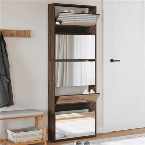 Non Communiqué Marron Vidaxl Armoire À Chaussures Miroir 4 Niveaux, Étagère À Chaussures Avec Rangement, Meuble À Chaussures Salon, Moderne, Chêne 3228285
