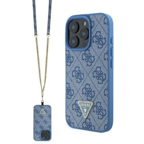 Guess Bleu Étui Pour Iphone 16 6.1 Blue Étui Rigide Leather Metal Logo Strass Crossbody - Neuf - Image 4