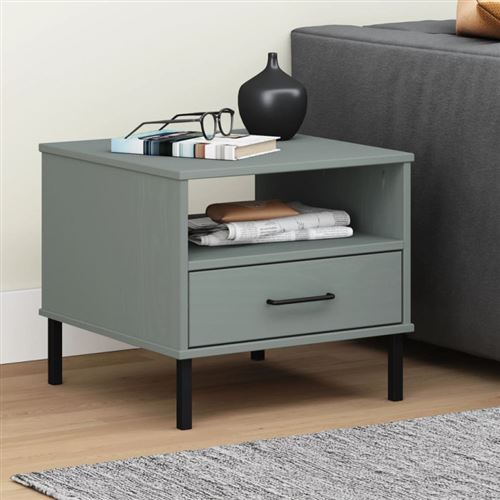 Vidaxl Gris Table De Chevet - Bois Pin Massif - Image 3