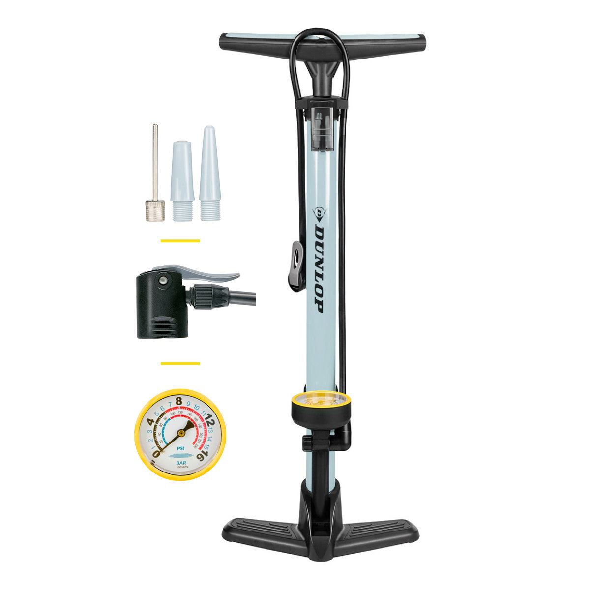 Pompe à Pied P4B Avec Manomètre – Jusqu’à 11 Bar/160 Psi, Double Tête, Pour Toutes Valves