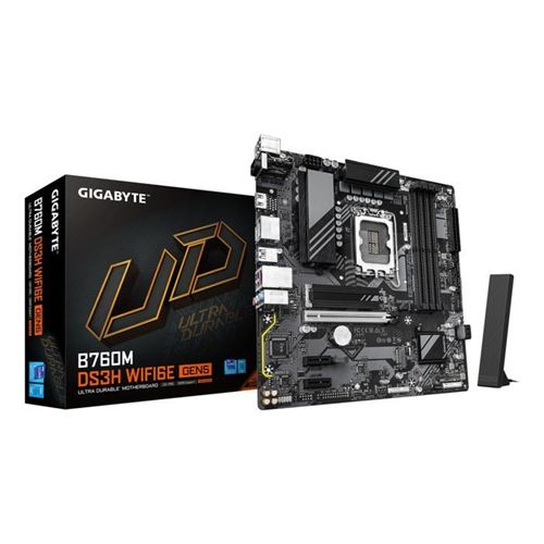 Carte Mère Micro ATX - GIGABYTE - B760M DS3H WF6E GEN5 - Wi-Fi 6E - PCIe Gen5 - DDR5 5600 MHz