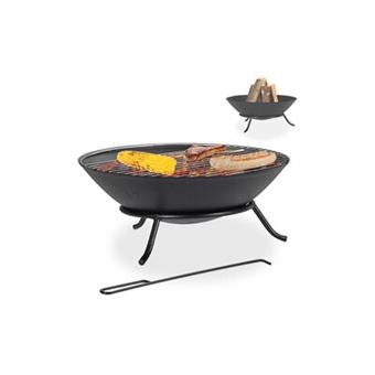 Brasero De Jardin 89 Cm Avec Grille Barbecue - 2 En 1 Chauffage Et Cuisson - Acier Résistant - Pieds Stables