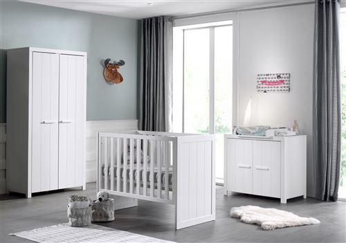 Lit b&eacute;b&eacute; 60x120 - commode 2 portes et armoire 2 portes erik - blanc