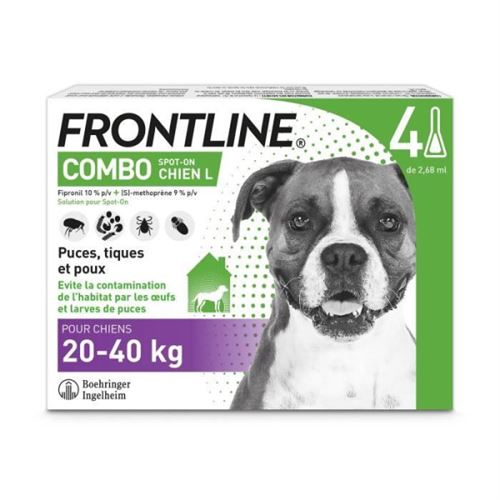 Comparer les prix de FRONTLINE Combo Chien L 20 a 40 kg 4 Pipettes Puces tiques et pou