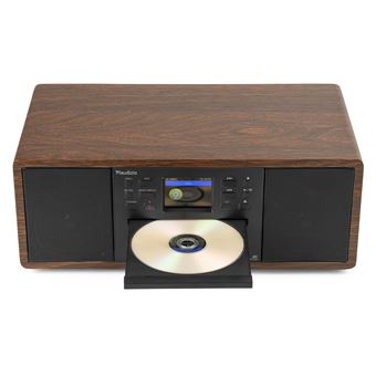 Audizio Prato Radio CD Bluetooth DAB+ - Chaîne Hi-Fi USB, Horloge, Noir/Bois 60W