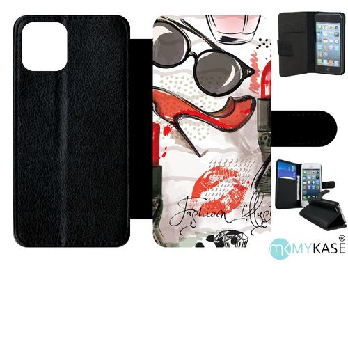 Etui My-Kase pour iPhone 11 Pro - motif girly fond blanc - Simili-cuir Noir