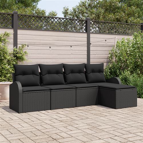 Non Communiqué Noir Ensemble De 5 Pièces De Canapés De Jardin Avec Coussins En Rattan Poly, Canapé De Jardin 2 Places Avec Rangement & Coussin
