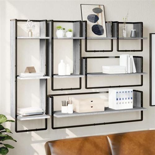 Non Communiqué Gris Vidaxl Ensemble D'étagères Murales Avec Barres 6 Pcs Sonoma 836316 - Image 1