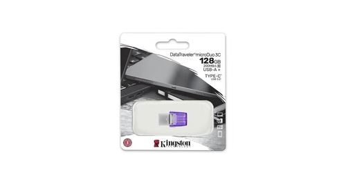 Kingston Technology Datatraveler Microduo 3C Lecteur Usb Flash 128Go Usb Type-A / Usb Type-C 3. 2 Gen 1 (3. 1 Gen 1) Acier Inoxydable, Violet