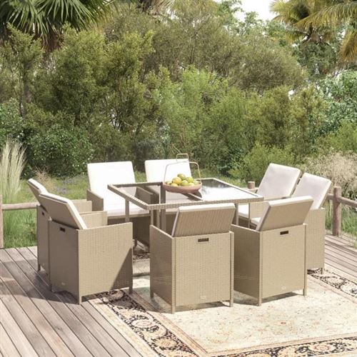 Vidaxl - Meubles à dîner de jardin et coussins 9 pcs Poly rotin Beige