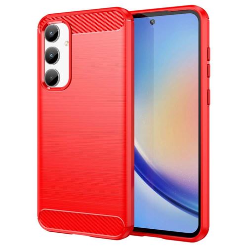 Coque pour Samsung Galaxy A35 5G - housse etui silicone gel carbone + verre trempe - ROUGE - htdmobiles