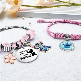 2 Bracelets Amitié Fille En Cuir Tressé Avec Pendentif Stitch - Taille Ajustable 16+5 Cm - Cadeau Pour Enfant, Anniversaire, Noël - Matériaux Doux, Colorés