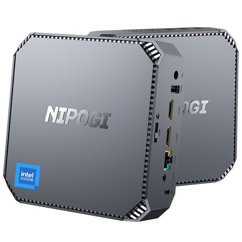 Mini PC NiPoGi Intel Alder Lake N100, 16Go RAM, 1To SSD, Windows 11, Intel UHD Graphics,Gris