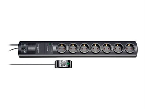 brennenstuhl Primera-Tec Comfort Switch Plus - Protection contre les surtensions - CA 250 V - 3500 Watt - connecteurs de sortie : 7 - 2 m cordon - Allemagne - noir