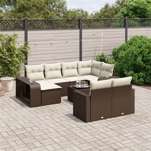 vidaXL Salon de Jardin avec Coussins 11 pcs, Canapés de Terrasse, Ensemble de Meubles de Patio, Mobilier d'Extérieur, Marron 3261303