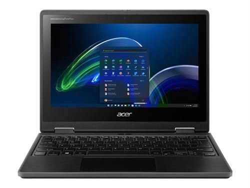 Acer TravelMate Spin B3 TMB311R-32 - Conception inclinable - Intel Celeron - N5100 / jusqu'à 2.8 GHz - Win 11 Pro Education - UHD Graphics - 4 Go RAM - 64 Go eMMC - 11.6" IPS écran tactile 1366 x 768 - 802.11a/b/g/n/ac/ax - schiste noir - clavier : Fran