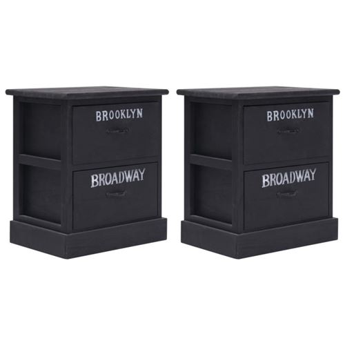vidaXL 2 pcs Tables de chevet Noir 38x28x45 cm Bois de Paulownia