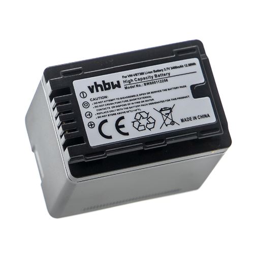 Vhbw 1x Batterie compatible avec Panasonic HC-V210GK, HC-V210, HC-V160 caméra vidéo caméscope (3400mAh, 3,6V, Li-ion) avec puce d'information