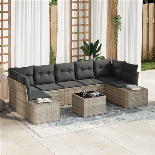 Non Communiqué Gris Clair Set De Canapé De Jardin 8 Pièces Avec Coussins Poly Rattan