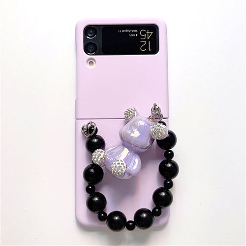 Coque pour Samsung Z Flip 3 avec Lanière Frusde Pliable avec Pendentif Ours Anti-chute - Violet