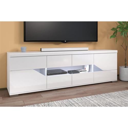 Buffet - Blanc brillant et verre trempe - 200X62.3X39.8 - Be alive