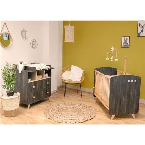 DOMIVA Ensemble lit 60x120 cm + commode + plan a langer Senja - Anthracite