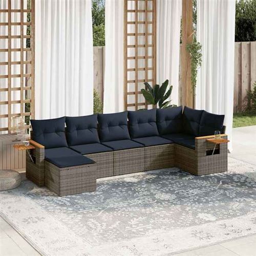 Vidaxl Gris Salon De Jardin 7 Pcs Avec Coussins Résine Tressée - Image 3