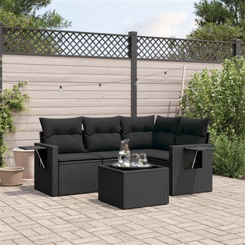 Non Communiqué Noir Vidaxl 5-Delige Loungeset Met Kussens Poly Rattan Zwart3252452