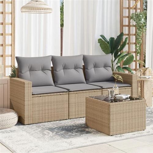 Salon de jardin modulable Vidaxl resine tressee beige 4 pieces x 65.5 x 69 3 personnes