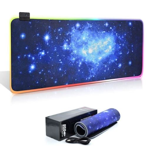 Tapis de Souris Gaming RGB - LED Lumineuse - Surface Antid&eacute;rapante - Bleu - 800x300x4mm