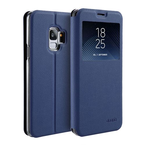 doupi Deluxe FlipCover pour Samsung Galaxy S9, avec fenêtre magnétique Book Style protection écran stand Protecteur d'écran Case, bleu foncé