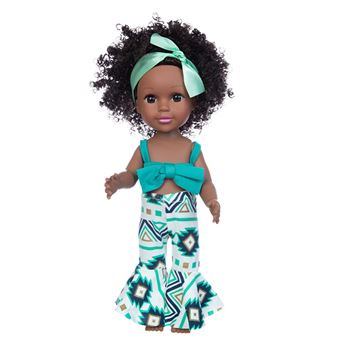 Poupée africaine noire Cheveux bouclés 35CM G -vert - 1