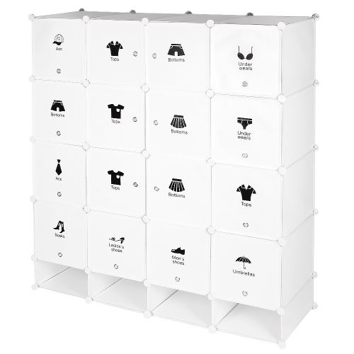 Armoire Penderie DIY Etagères de Rangement Meuble Modulable pour Vêtements Chaussures Jouets Blanc